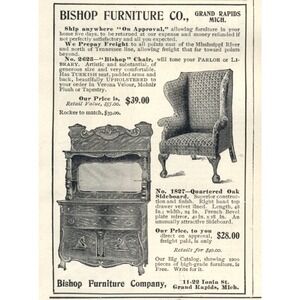 Vintage 1903 Bishop Furniture Co‎ Grand Rapids Chair & Sideboard Advertisement